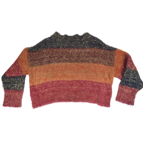 Forever 21 Contemporary Color Block Stripe Metallic Sweater Fuzzy Crop R… - Picture 9 of 9